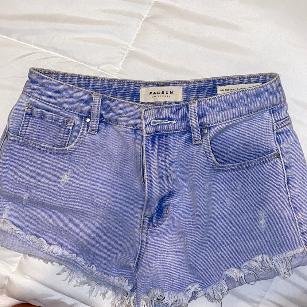 Pacsun light wash high rise denim shorts.